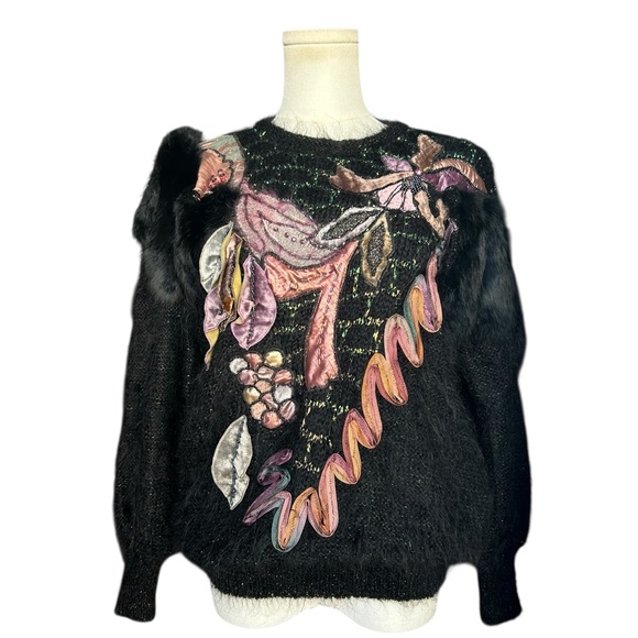 Vintage Sweaters - Vintage Mohair Blend Artwear Fuzzy Holiday Sweater Size *Large
